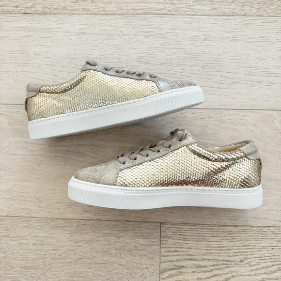 NEW J Slides Textured Gold and Suede Sneakers 7 - Picture 3 of 4